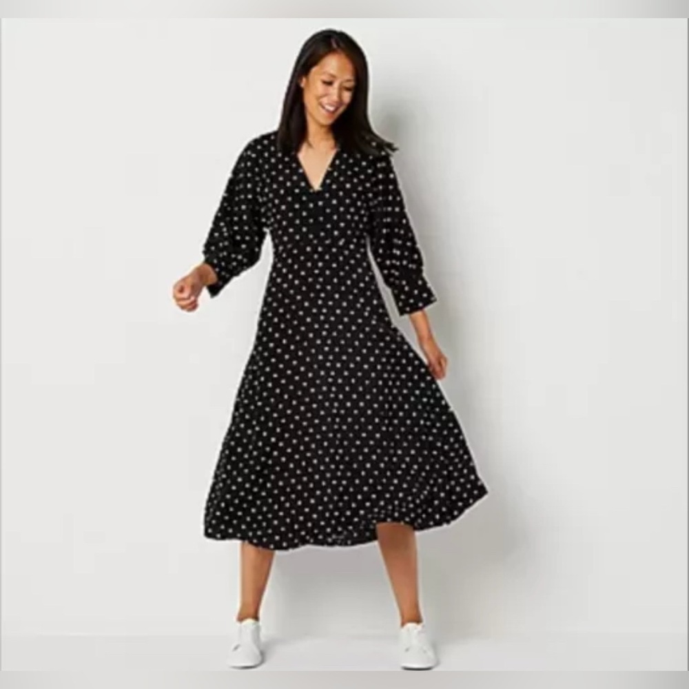 NEW Abbott Elementary Black Polka Dot Midi Dress XS $69